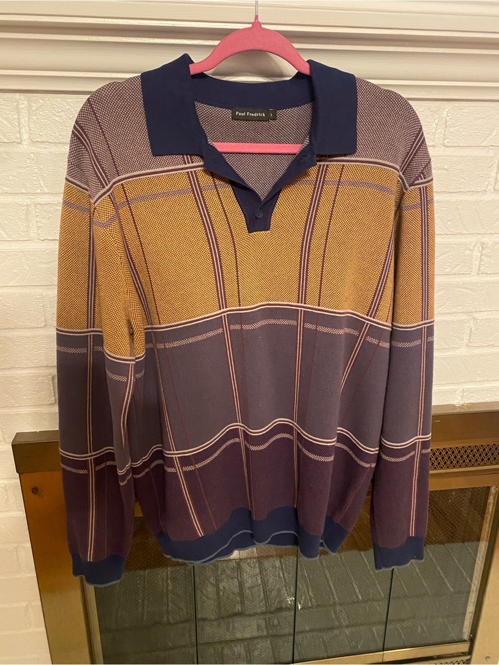 Paul Fredrick Men's Mustard and Purple Colorblock V-Neck Sweater